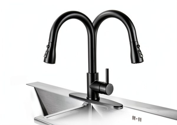 GuGk Black Kitchen Faucet Matte Pull‑Down-4