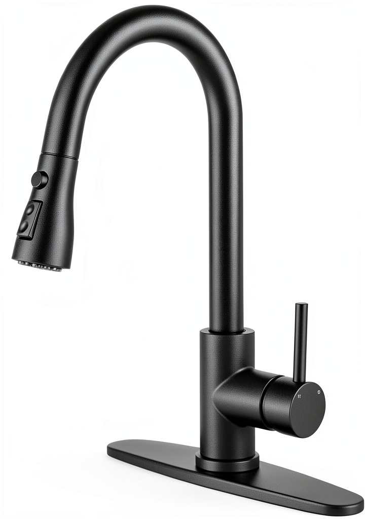 Installing GuGk Black Kitchen Faucet Matte Pull‑Down on a quartz countertop with a double‑basin sink