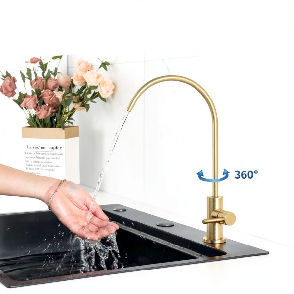 Joisinus Brushed Gold Kitchen Faucet Deck Mount with 360 Rotating-1