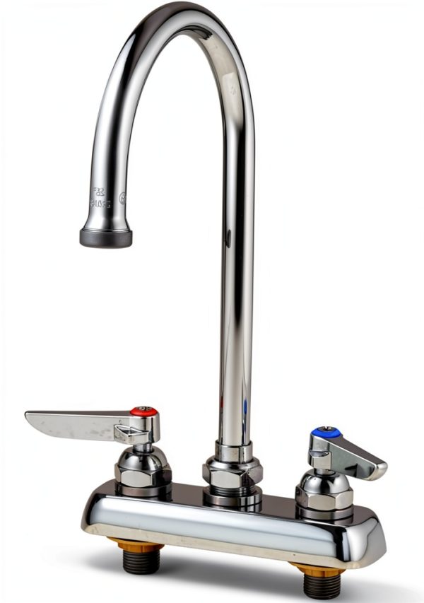 T&S Brass Bar Sink Faucet Deck Mount Chrome Gooseneck 2-Handle-0